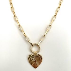 Pave Ring 18k Gold Filled Paperclip Chain Pendant Necklace Radial Heart Charm